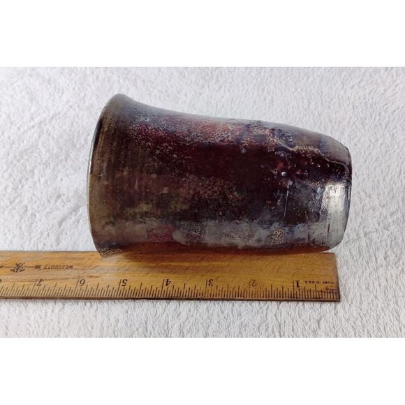 Raku Art Vase Brown Iridescent Tones Textured Rustic Tumbler Thrown Pottery 5.5" - Picture 14 of 15